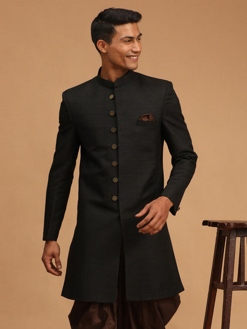 Vastramay Men's Black Sherwani Only Top